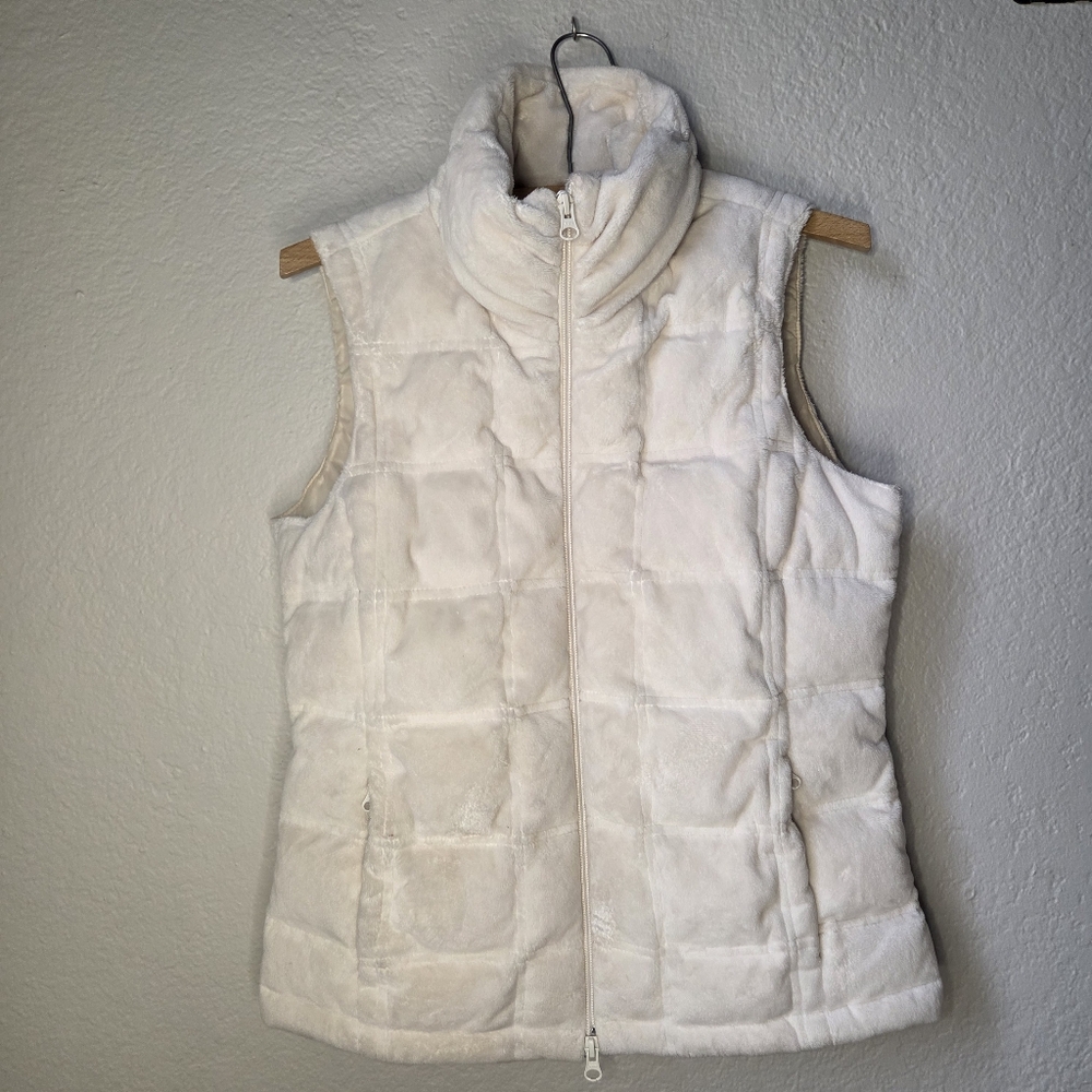 Athleta Cream Quilted Vest Womens Small Full Zip Mock Neck Gosse Down